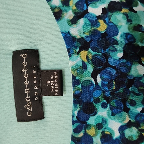 Connected Apparel Dress Size 16 Blue & Green Easter Short Sleeve Midi Sheath - Picture 3 of 12